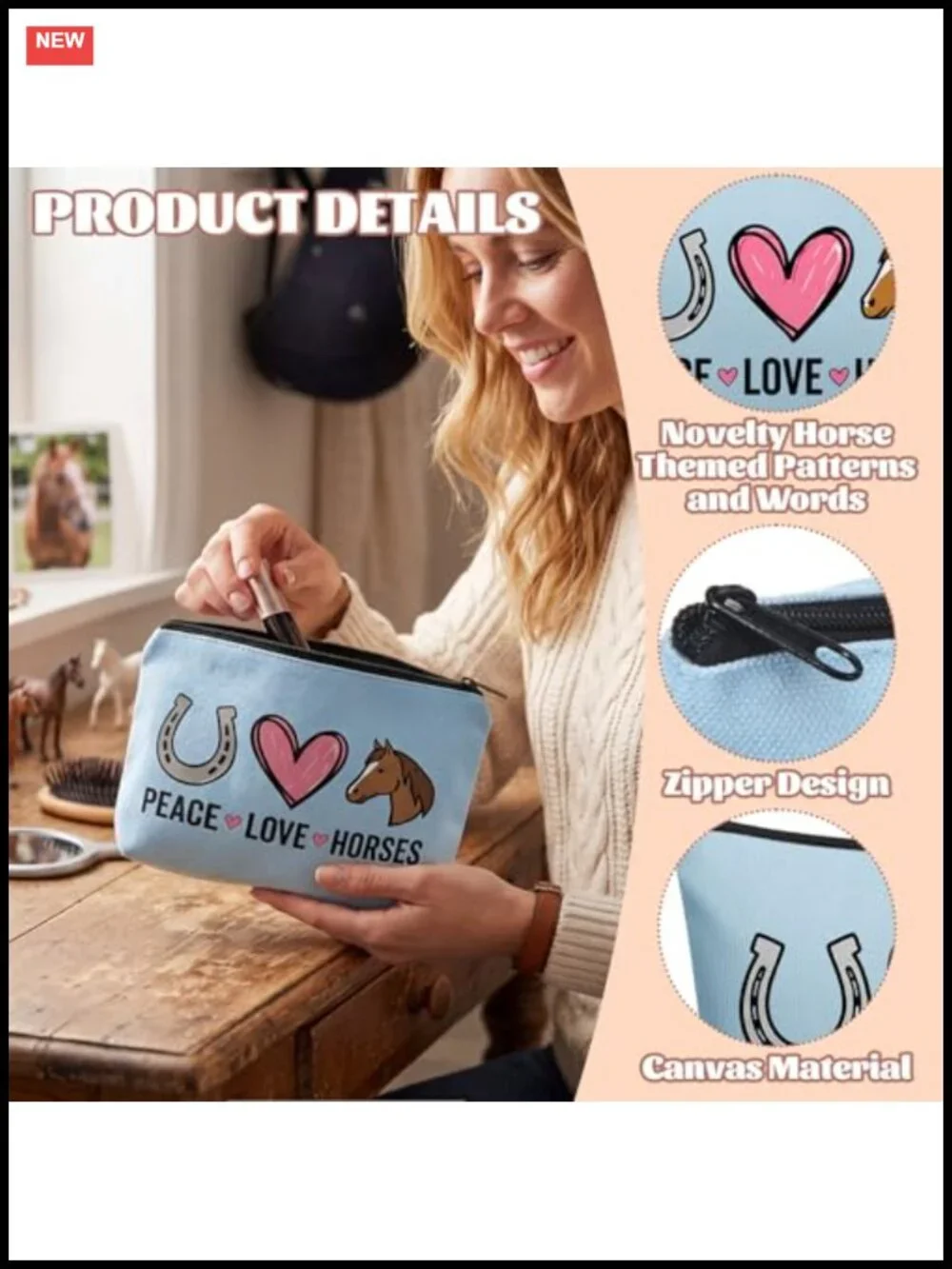 16 Pack Horse Makeup Cosmetic Bags for Women Equestrian Zipper Pouch Set